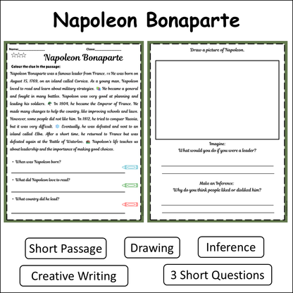 Napoleon Bonaparte | Short Reading Comprehension Creative Worksheet