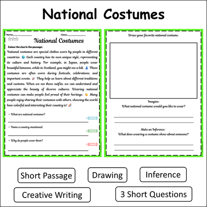 National Costumes | Short Reading Comprehension Creative Worksheet