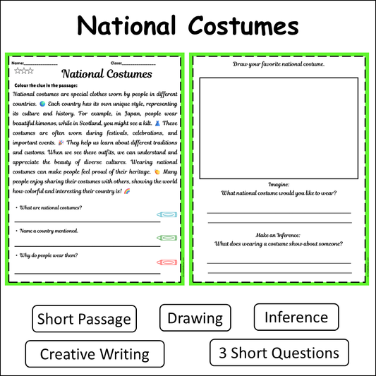 National Costumes | Short Reading Comprehension Creative Worksheet