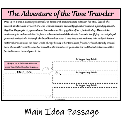 The Adventure of the Time Traveler | Main Idea and Supporting Details Reading Passage and Questions