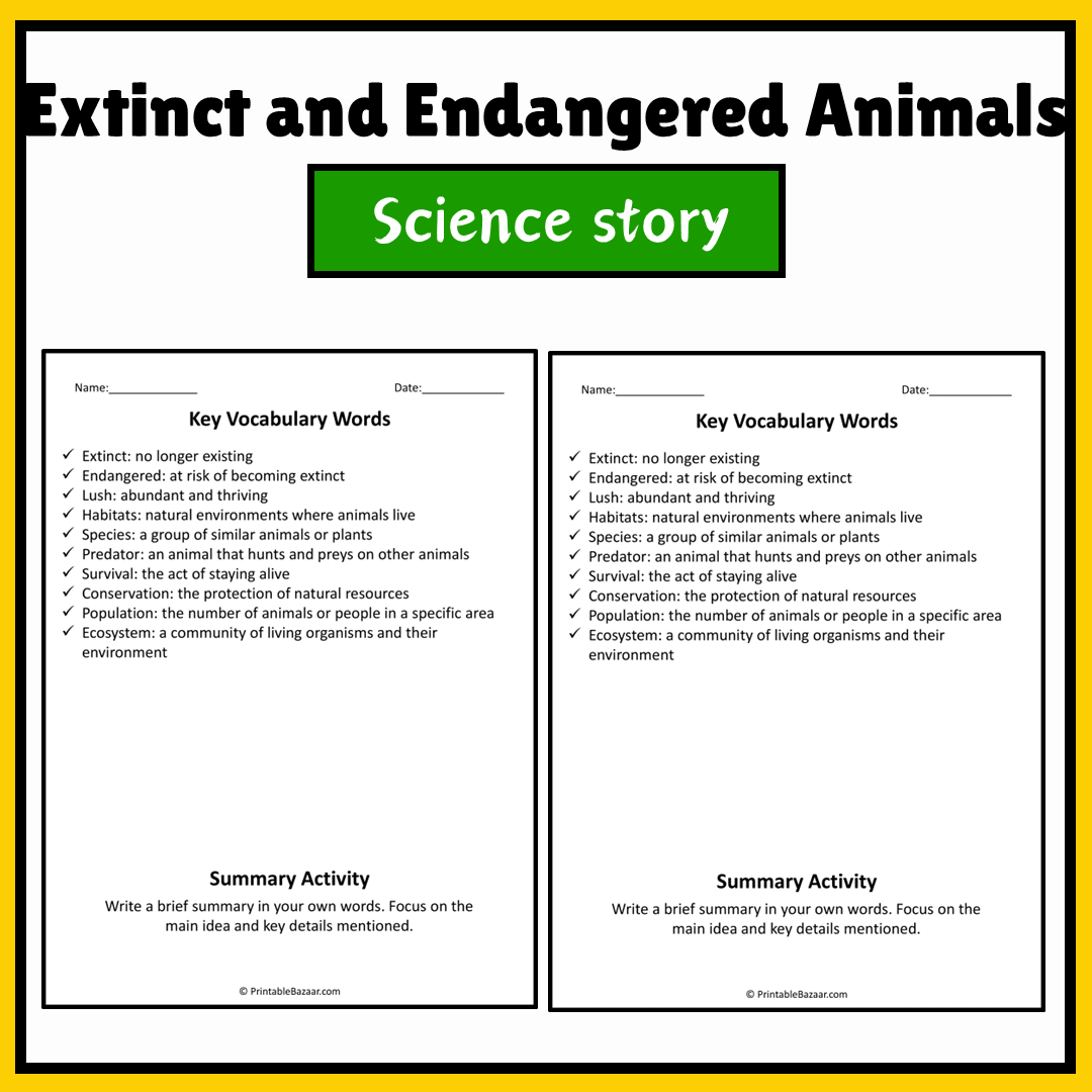 Extinct and Endangered Animals | Science Story Reading Comprehension Activity