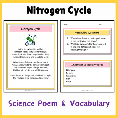 Nitrogen Cycle | Science Poem Reading Comprehension Activity