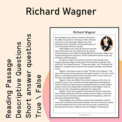 Richard Wagner | Reading Comprehension Passage Printable Activity