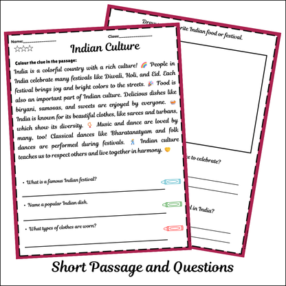 Indian Culture | Short Reading Comprehension Creative Worksheet