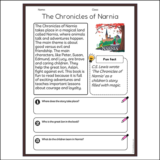 The Chronicles of Narnia | Reading Passage Comprehension Questions Writing Facts Worksheet