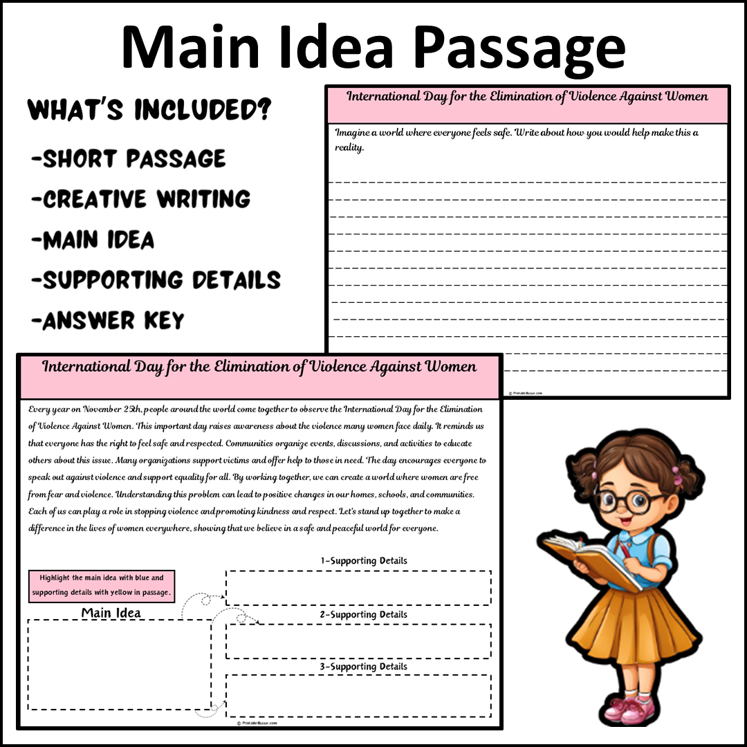 International Day for the Elimination of Violence Against Women | Main Idea and Supporting Details Reading Passage and Questions
