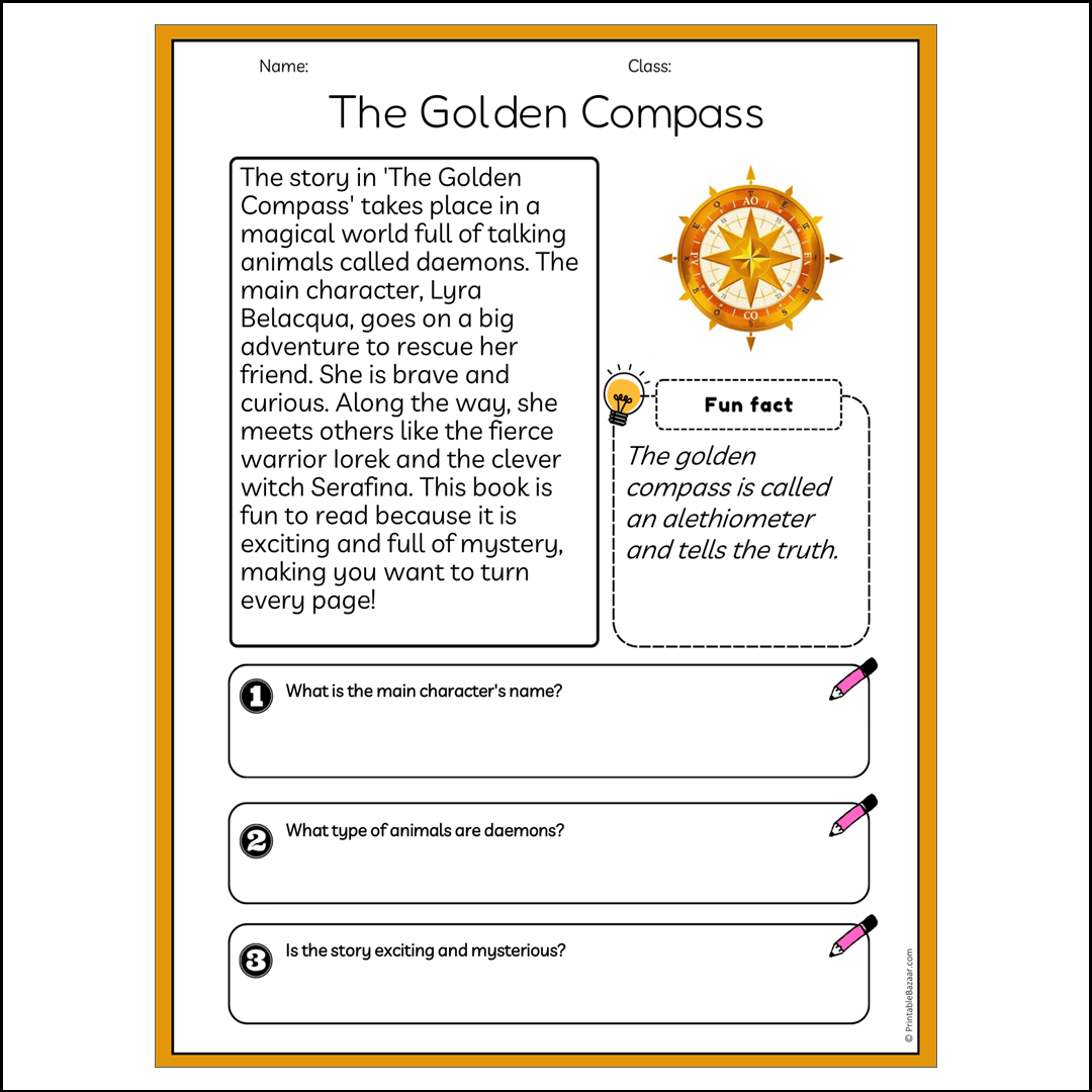 The Golden Compass | Reading Passage Comprehension Questions Writing Facts Worksheet