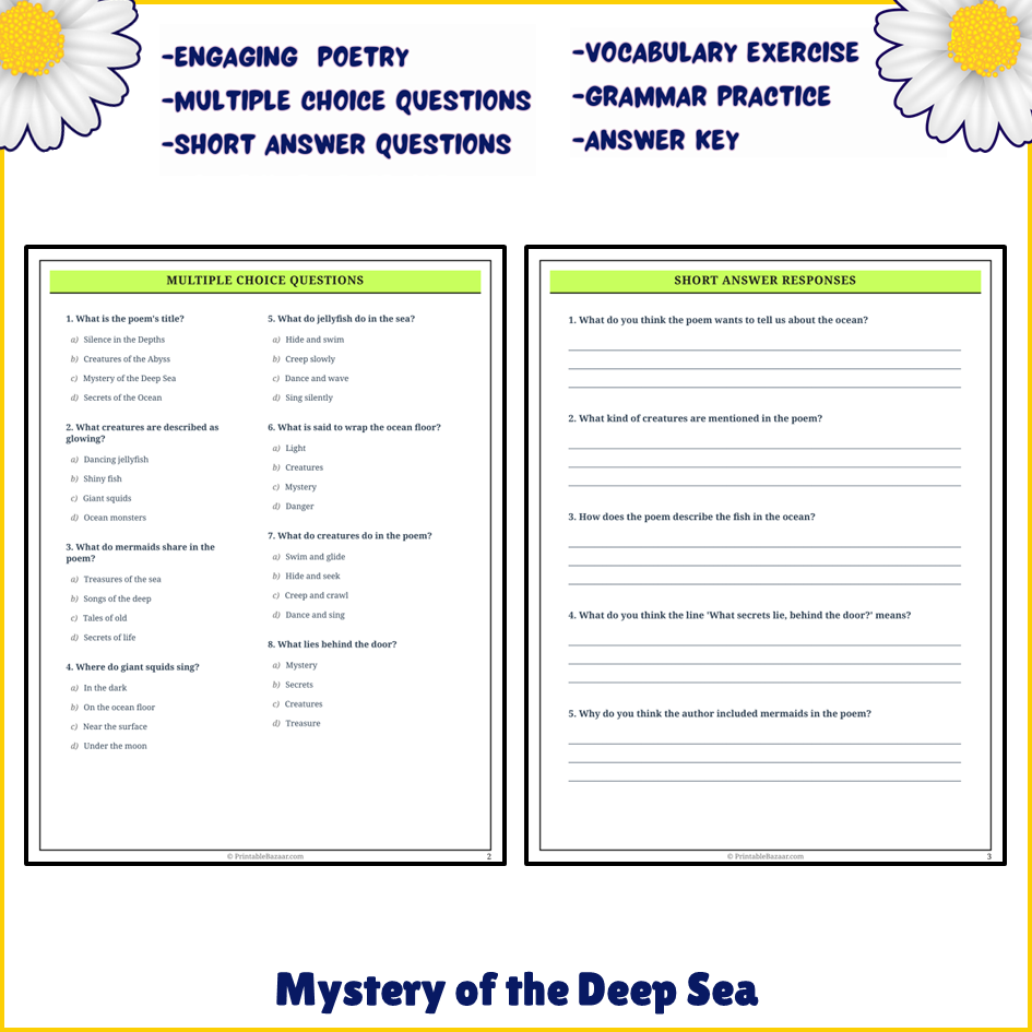 Mystery of the Deep Sea | Poem Grammar Worksheet Printable Activity