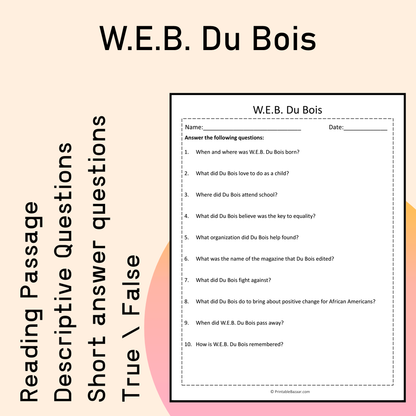 W.E.B. Du Bois | Reading Comprehension Passage Printable Activity