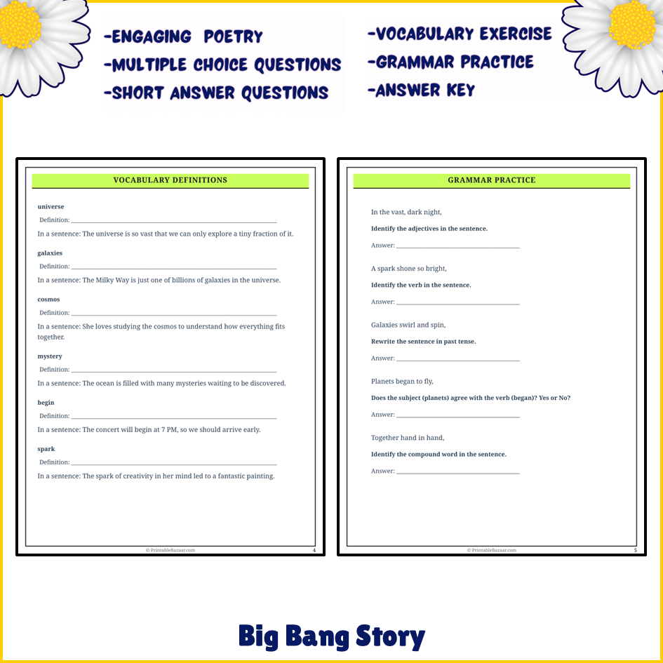 Big Bang Story | Poem Grammar Worksheet Printable Activity