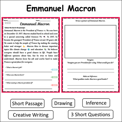 Emmanuel Macron | Short Reading Comprehension Creative Worksheet