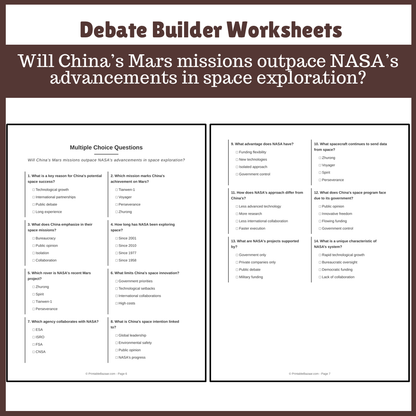 Will China’s Mars missions outpace NASA’s advancements in space exploration? | Favour and Against Worksheet Printable Activity