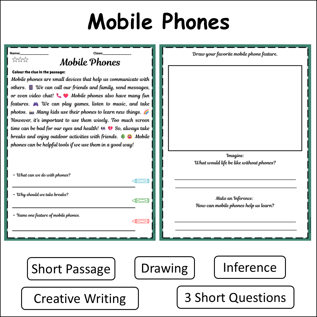 Mobile Phones | Short Reading Comprehension Creative Worksheet