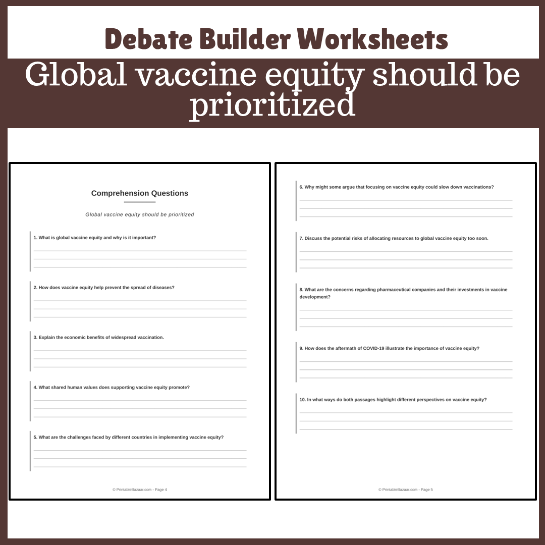Global vaccine equity should be prioritized | Favour and Against Worksheet Printable Activity