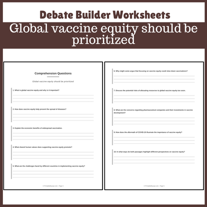 Global vaccine equity should be prioritized | Favour and Against Worksheet Printable Activity