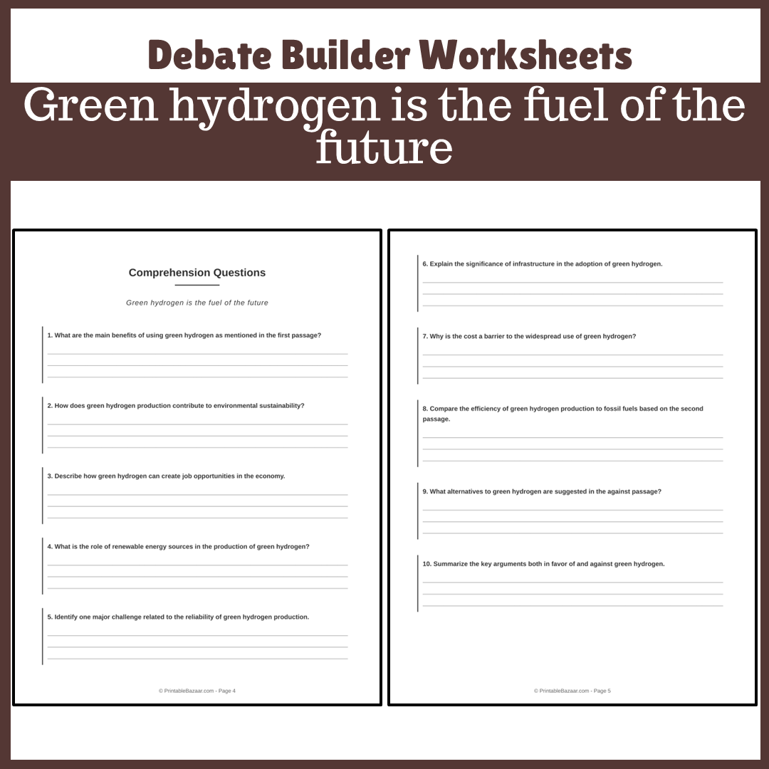Green hydrogen is the fuel of the future | Favour and Against Worksheet Printable Activity