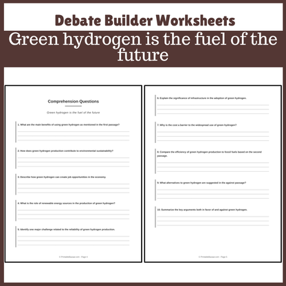 Green hydrogen is the fuel of the future | Favour and Against Worksheet Printable Activity