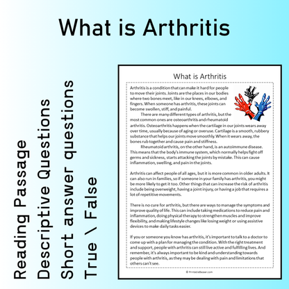 What is Arthritis | Reading Comprehension Passage Printable Worksheet