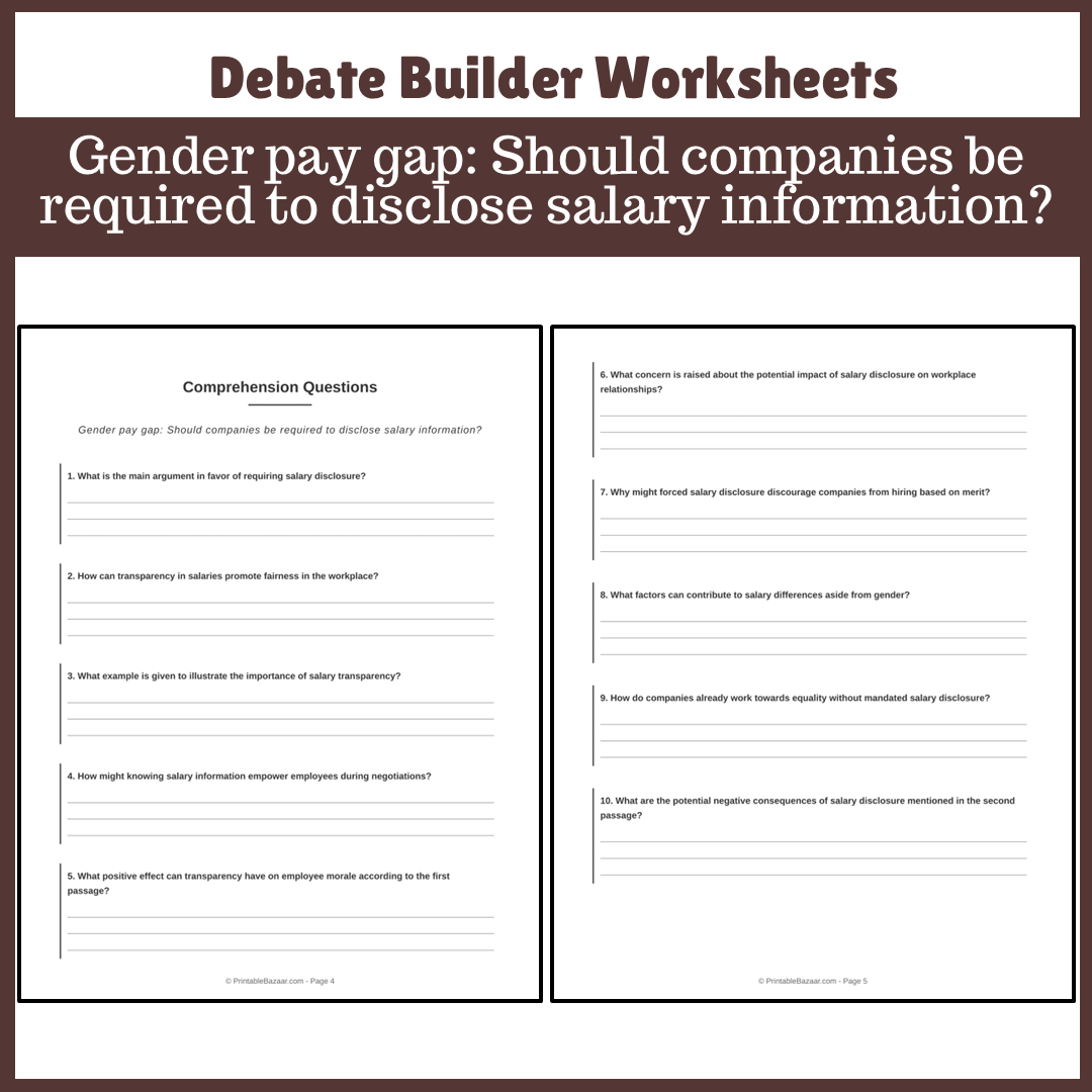 Gender pay gap: Should companies be required to disclose salary information? | Favour and Against Worksheet Printable Activity
