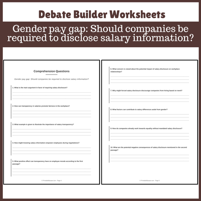 Gender pay gap: Should companies be required to disclose salary information? | Favour and Against Worksheet Printable Activity