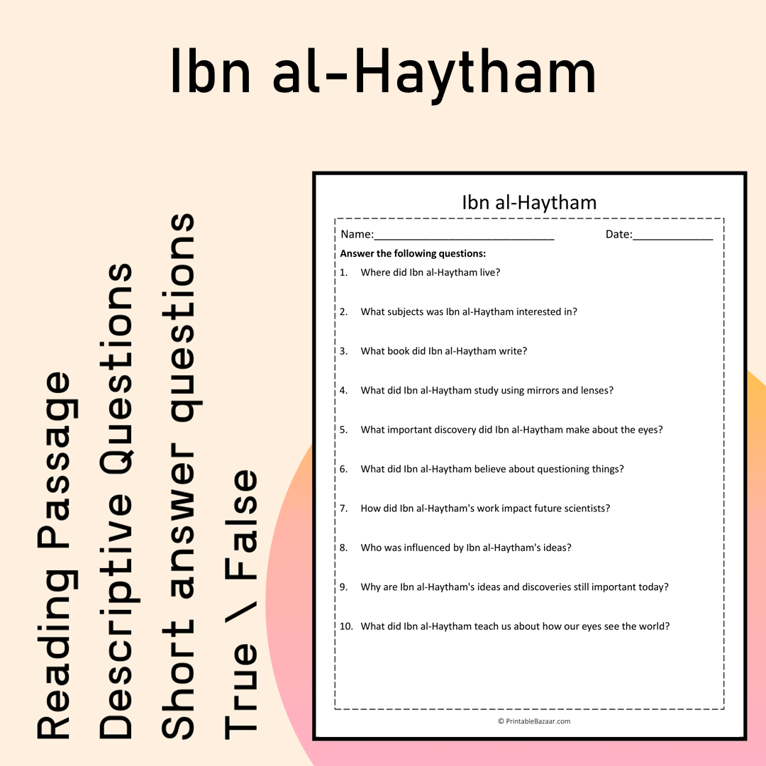 Ibn al-Haytham | Reading Comprehension Passage Printable Activity