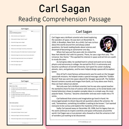 Carl Sagan | Reading Comprehension Passage Printable Activity