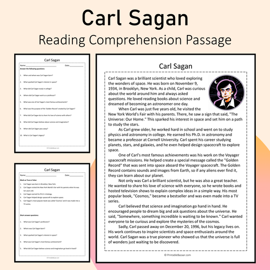 Carl Sagan | Reading Comprehension Passage Printable Activity