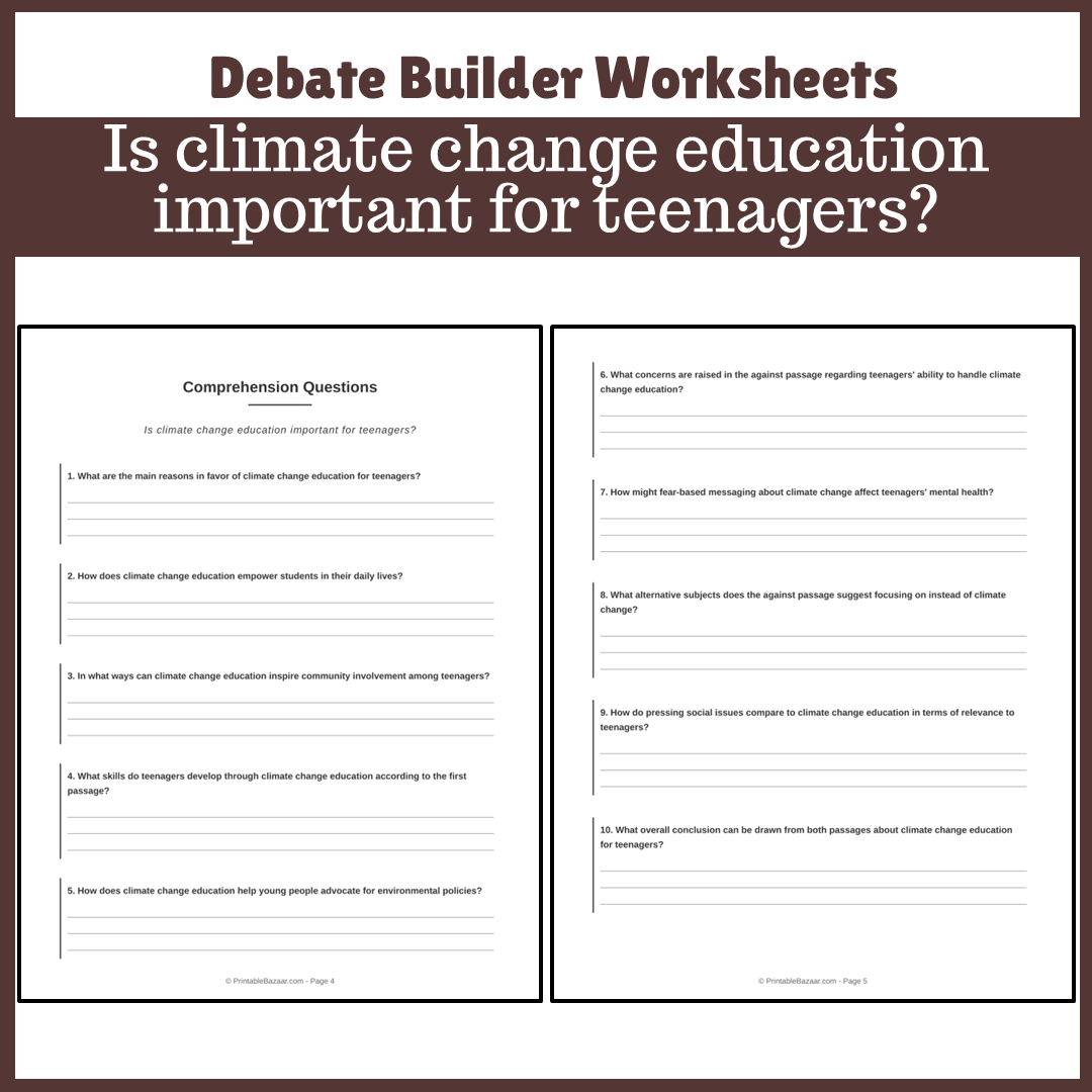 Is climate change education important for teenagers? | Favour and Against Worksheet Printable Activity