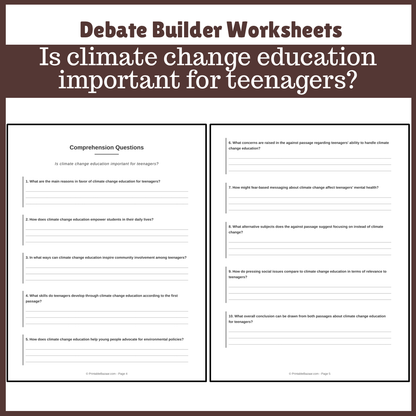 Is climate change education important for teenagers? | Favour and Against Worksheet Printable Activity