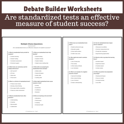 Are standardized tests an effective measure of student success? | Favour and Against Worksheet Printable Activity