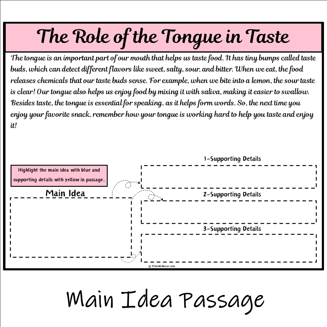 The Role of the Tongue in Taste | Main Idea and Supporting Details Reading Passage and Questions