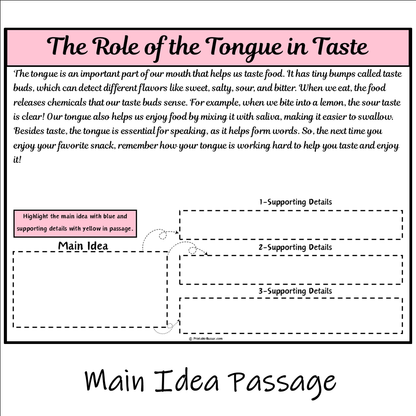 The Role of the Tongue in Taste | Main Idea and Supporting Details Reading Passage and Questions