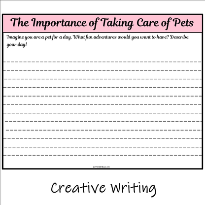 The Importance of Taking Care of Pets | Main Idea and Supporting Details Reading Passage and Questions