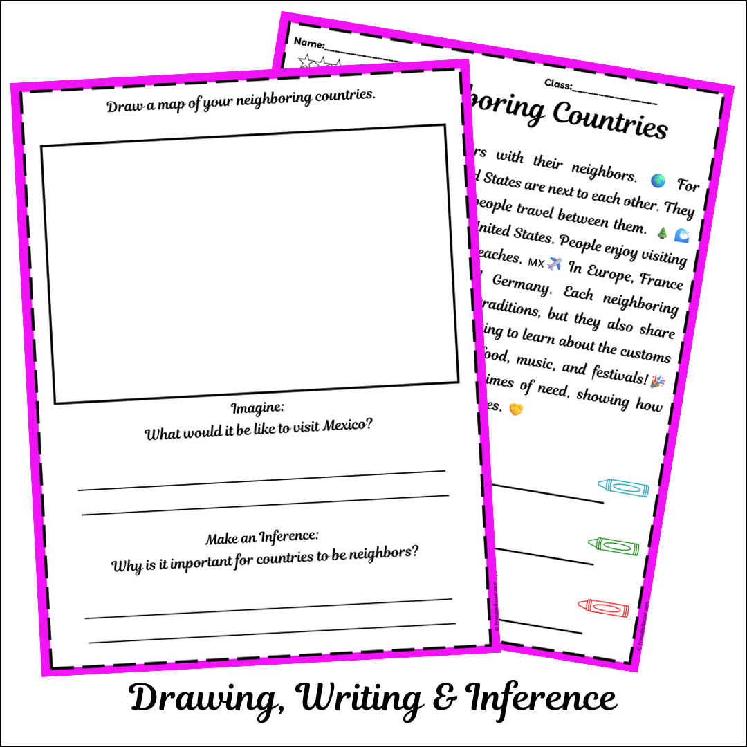 Neighboring Countries | Short Reading Comprehension Creative Worksheet