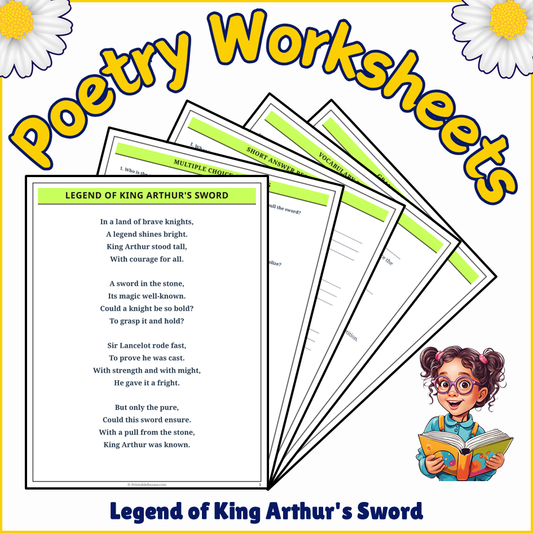 Legend of King Arthur's Sword | Poem Grammar Worksheet Printable Activity