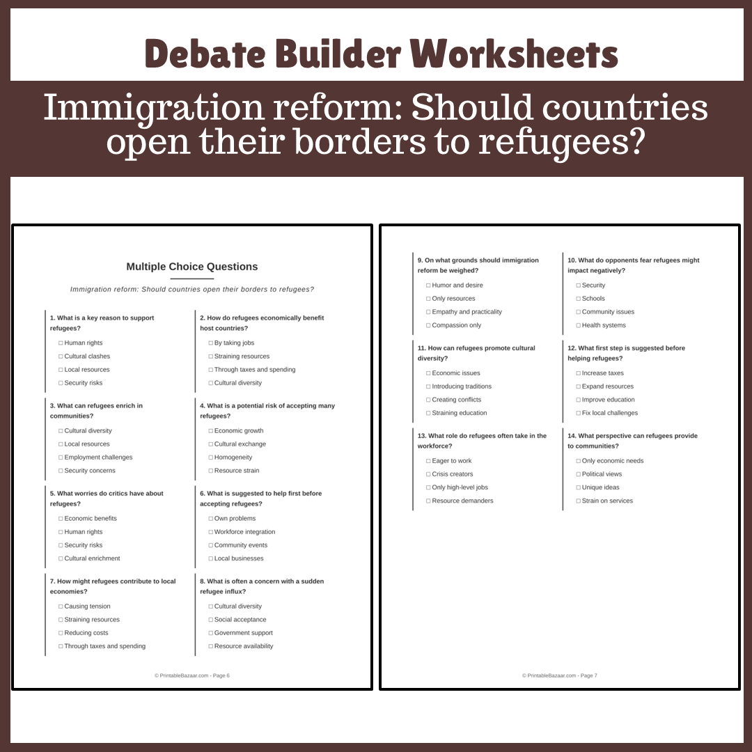 Immigration reform: Should countries open their borders to refugees? | Favour and Against Worksheet Printable Activity