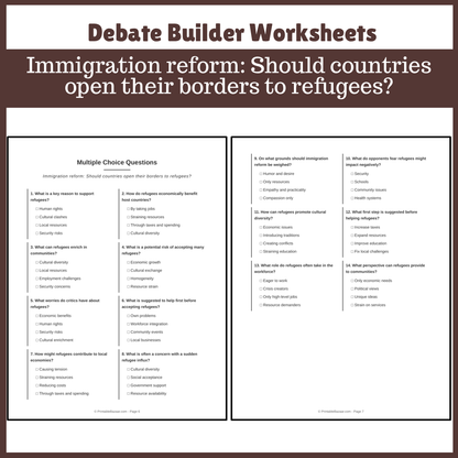 Immigration reform: Should countries open their borders to refugees? | Favour and Against Worksheet Printable Activity