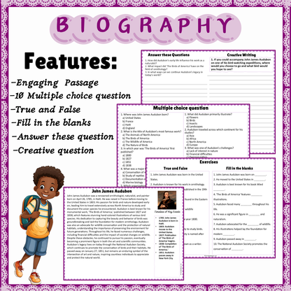 John James Audubon | Biography Reading Comprehension and Questions Worksheet