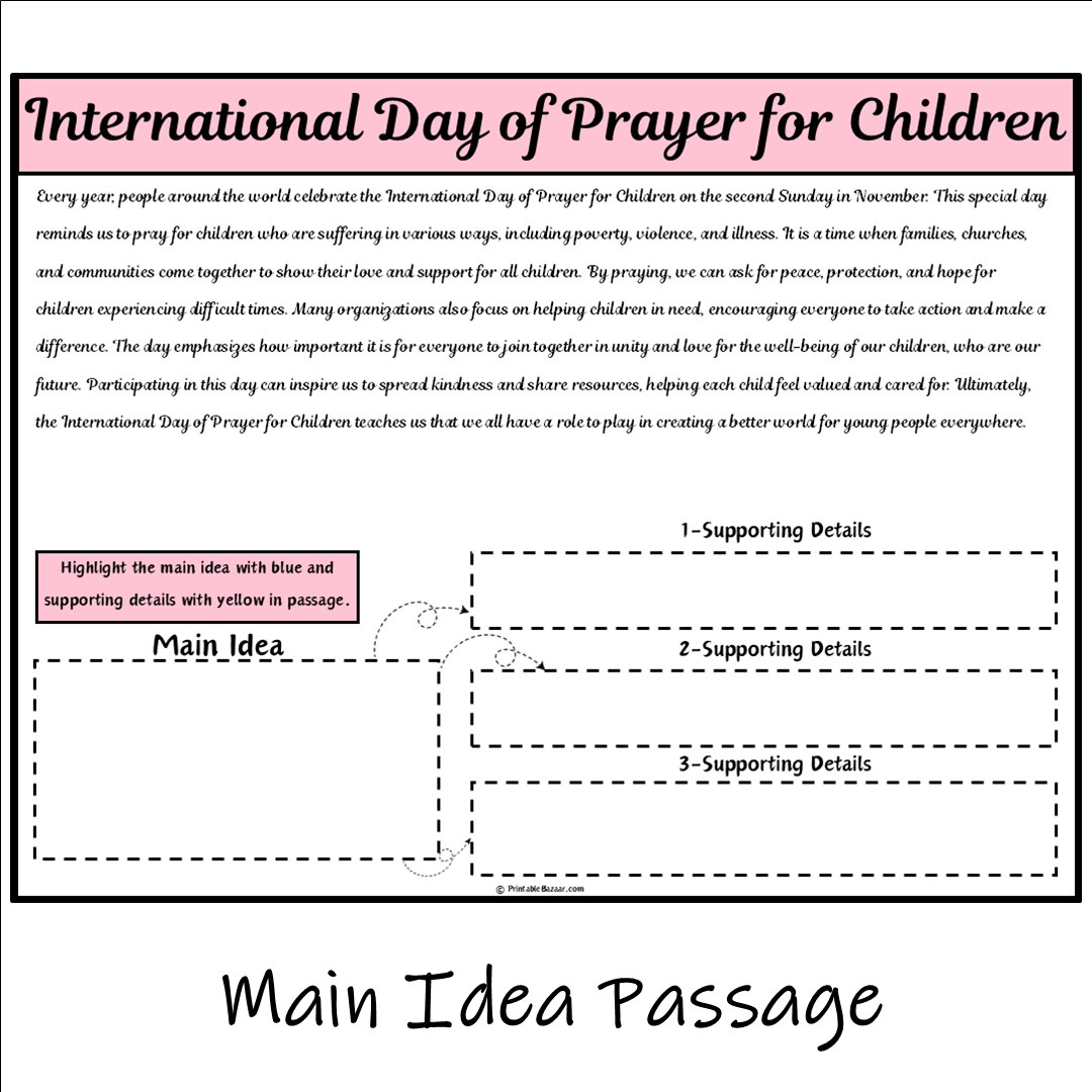 International Day of Prayer for Children | Main Idea and Supporting Details Reading Passage and Questions