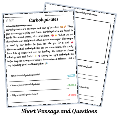 Carbohydrates | Short Reading Comprehension Creative Worksheet