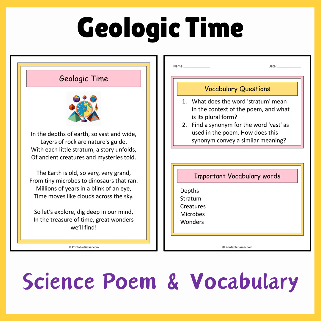 Geologic Time | Science Poem Reading Comprehension Activity