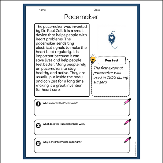 Pacemaker | Reading Passage Comprehension Questions Writing Facts Worksheet