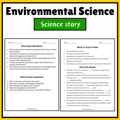 Environmental Science | Science Story Reading Comprehension Activity