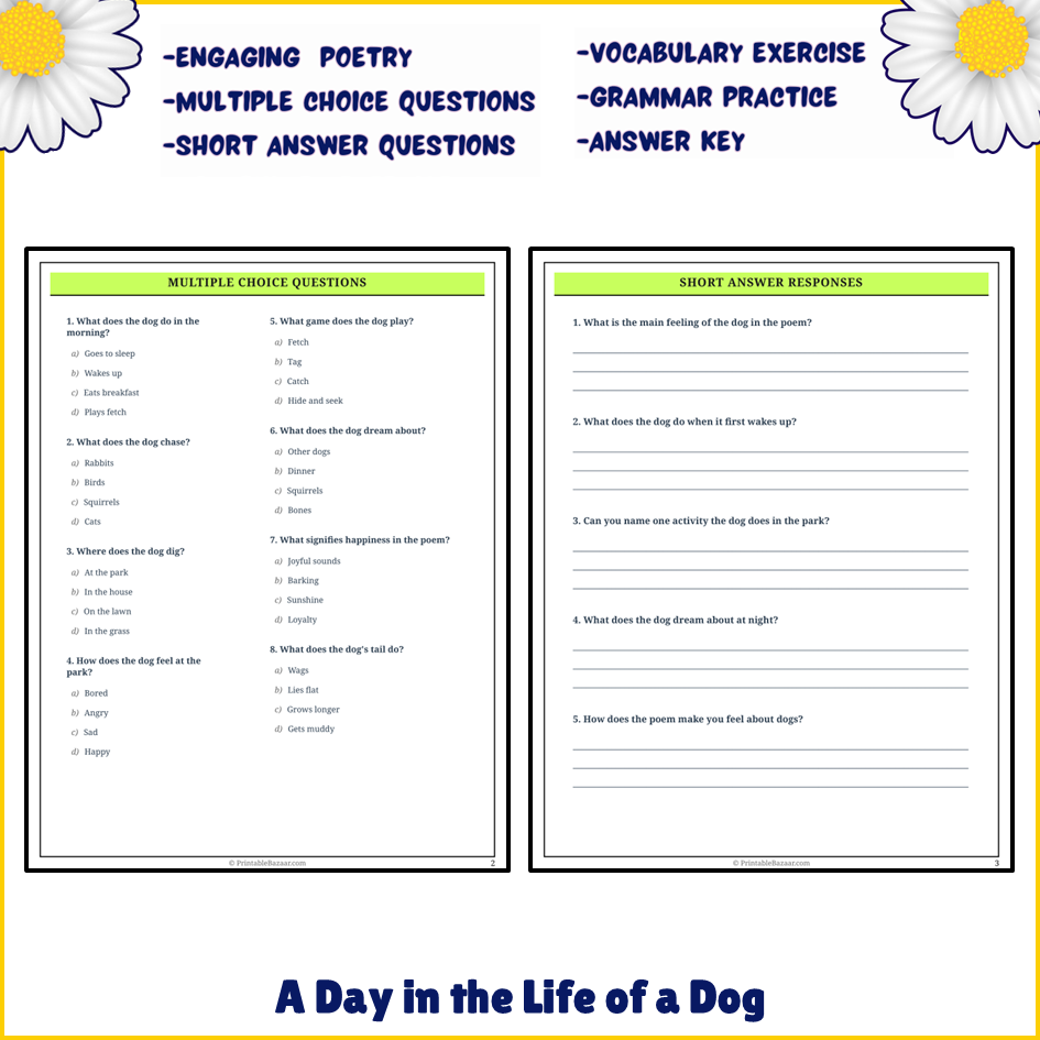 A Day in the Life of a Dog | Poem Grammar Worksheet Printable Activity