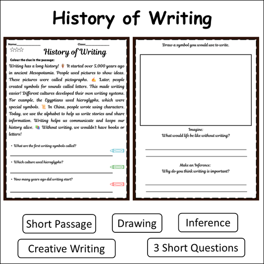 History of Writing | Short Reading Comprehension Creative Worksheet