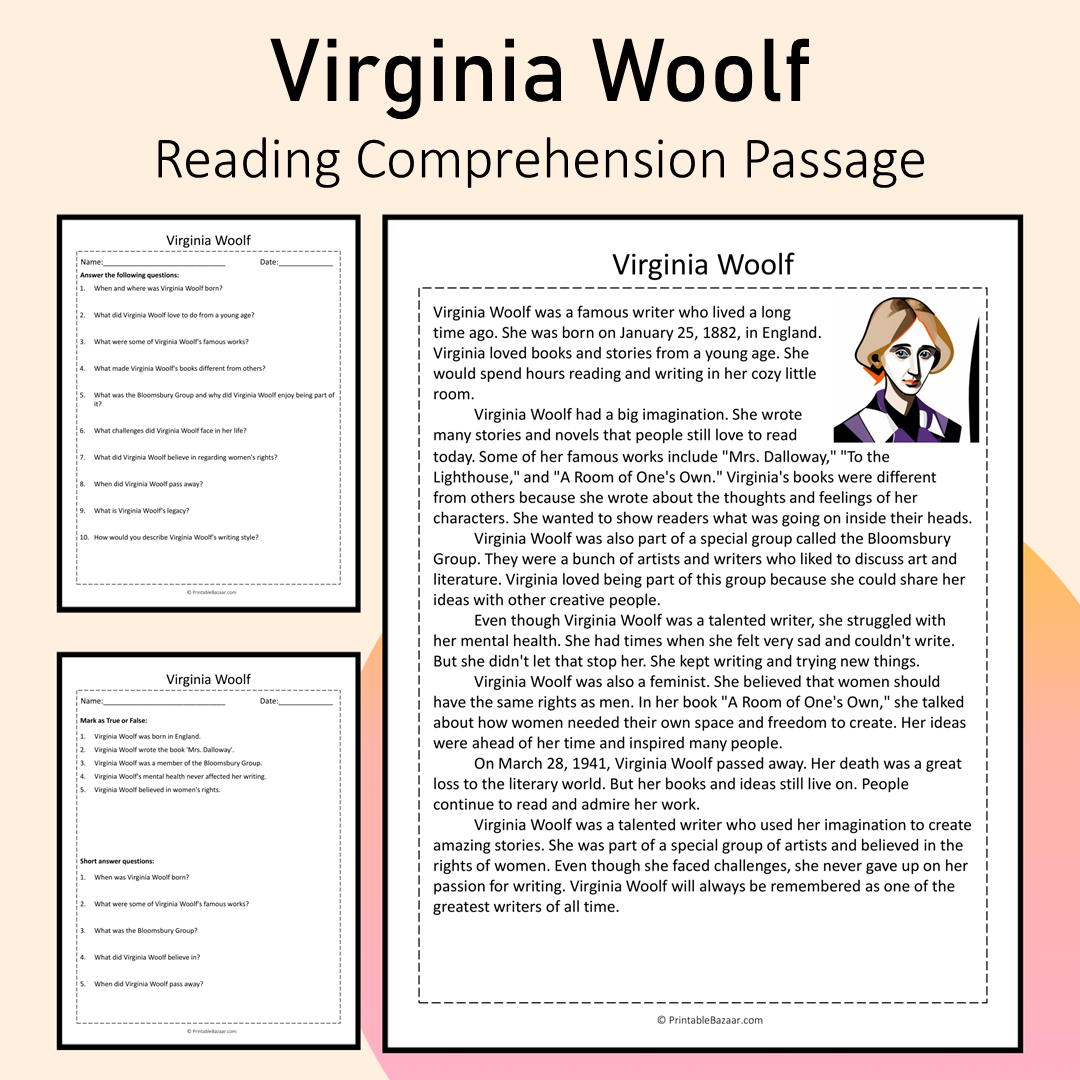 Virginia Woolf | Reading Comprehension Passage Printable Activity