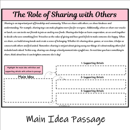 The Role of Sharing with Others | Main Idea and Supporting Details Reading Passage and Questions