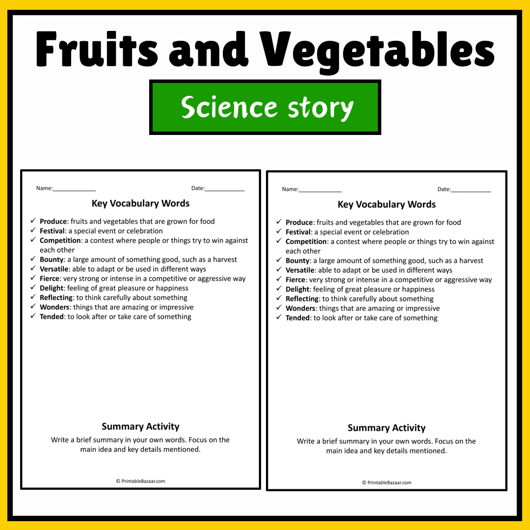 Fruits and Vegetables | Science Story Reading Comprehension Activity