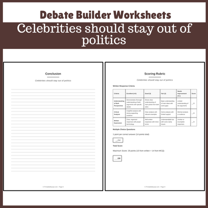 Celebrities should stay out of politics | Favour and Against Worksheet Printable Activity