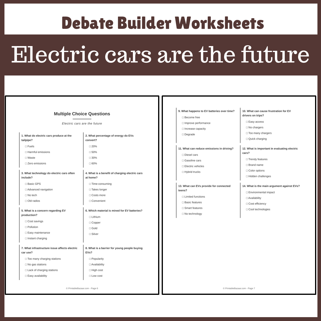 Electric cars are the future | Favour and Against Worksheet Printable Activity